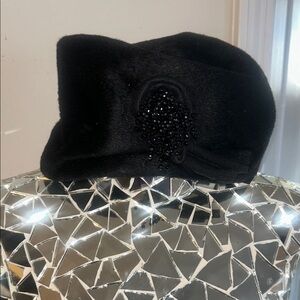RARE SCHIAPARELLI Vintage Black Wool Women's Hat with Beaded Accent